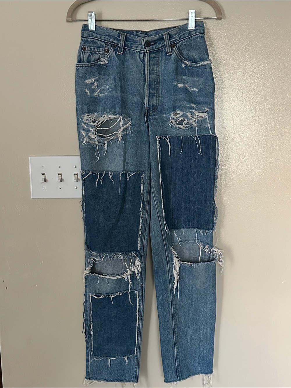 Vintage Levis Thrashed High Waist Patchwork Upcycled Jeans Women 24” Streetwear